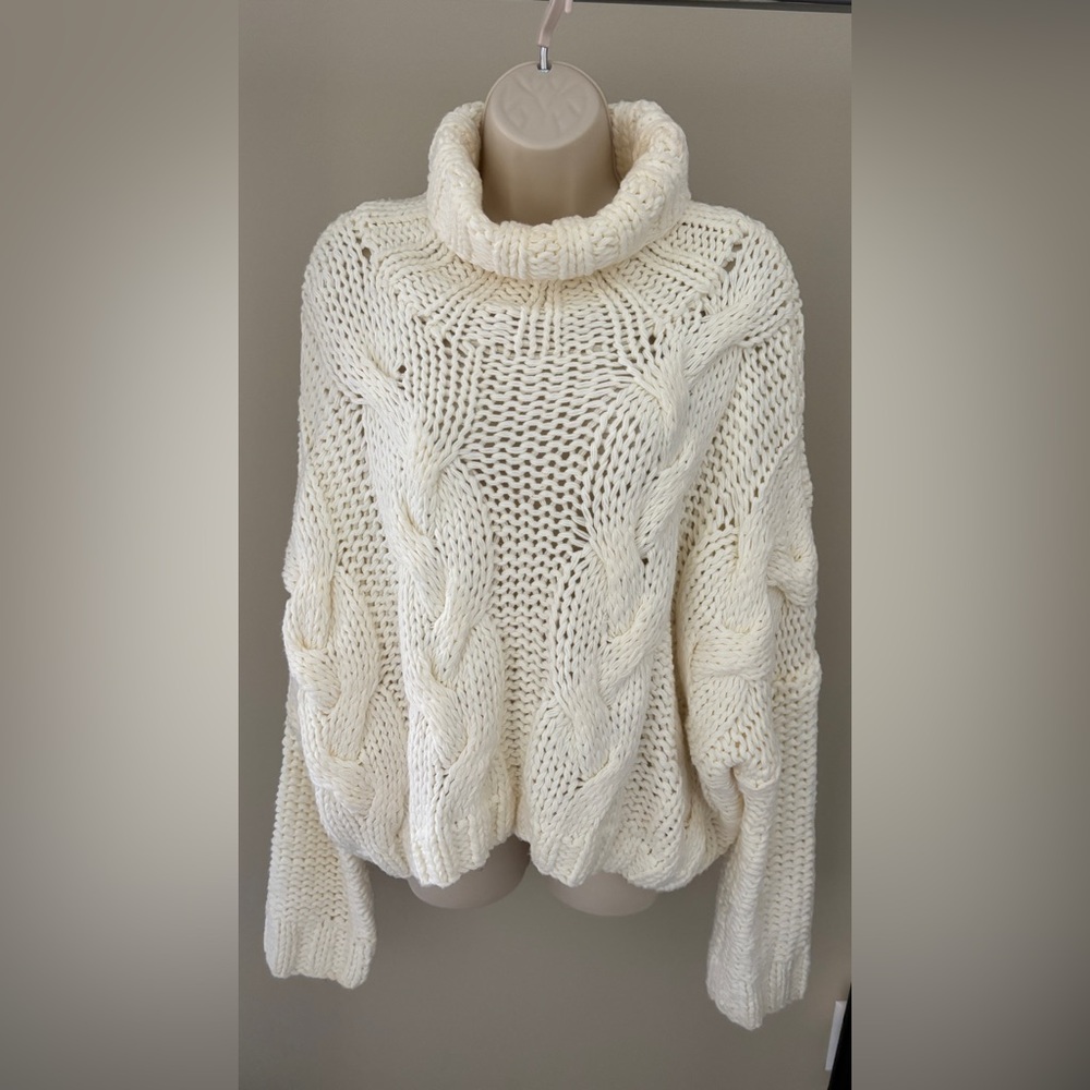 Vici Cream Cable Knit Turtleneck Sweater